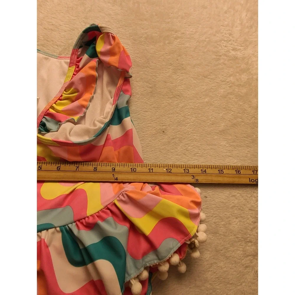 Betsey Johnson Girls XL 14 Sequin Unicorn One Piece Swimsuit Retro Wavy Pom Pom